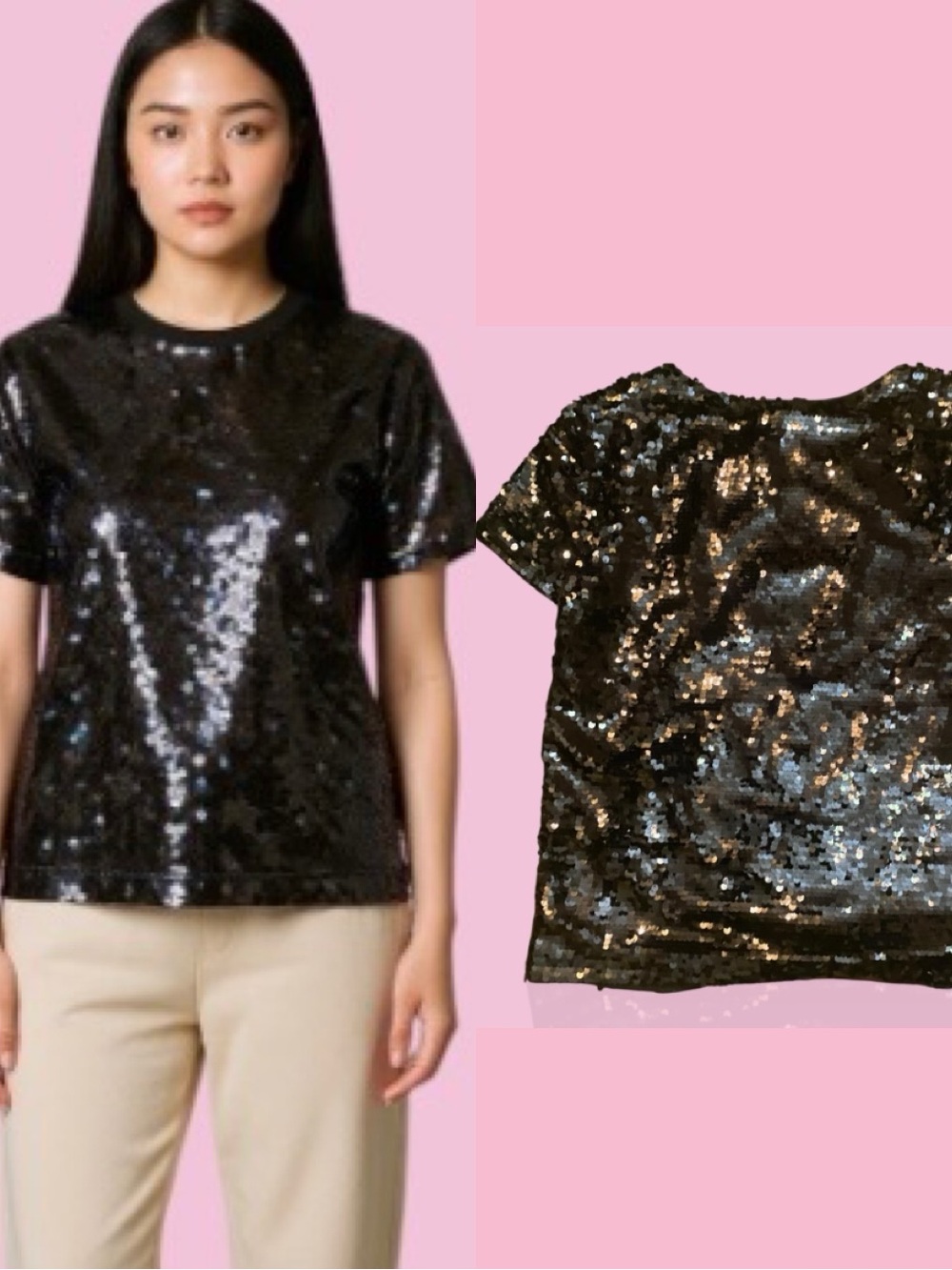 J. Crew Black Sequin Short-Sleeve Tee